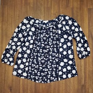 Siren Lily Sheer Navy/White Floral & Cherries Button Down Blouse PXL